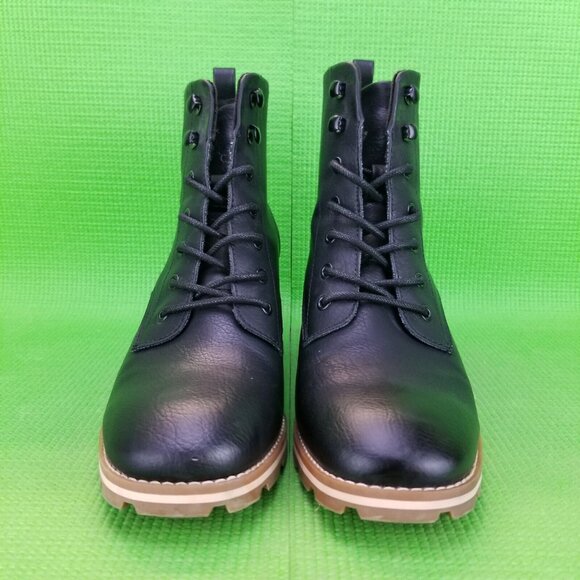 ✅Korks Women's Black Faux Leather Block Heel Lace Up Ankle Boots Womens 9M Biker - Picture 6 of 11